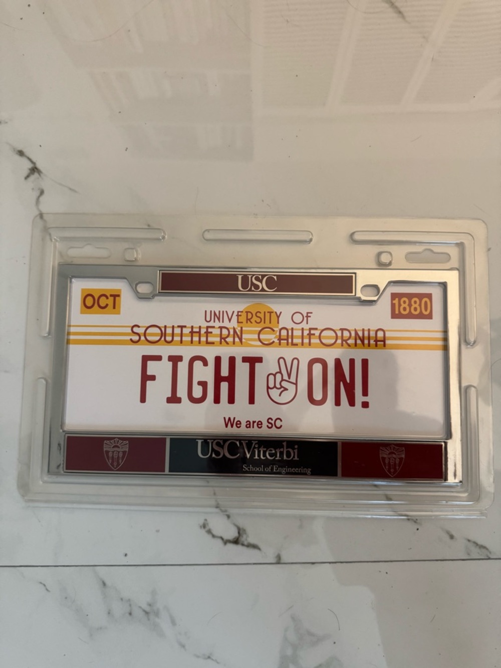 USC Viterbi 'Fight On!' License Plate Frame - Cardinal & Gold